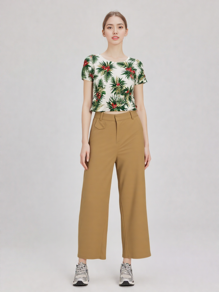 Khaki Wide-Leg Tailored Trousers - High Waist Edition