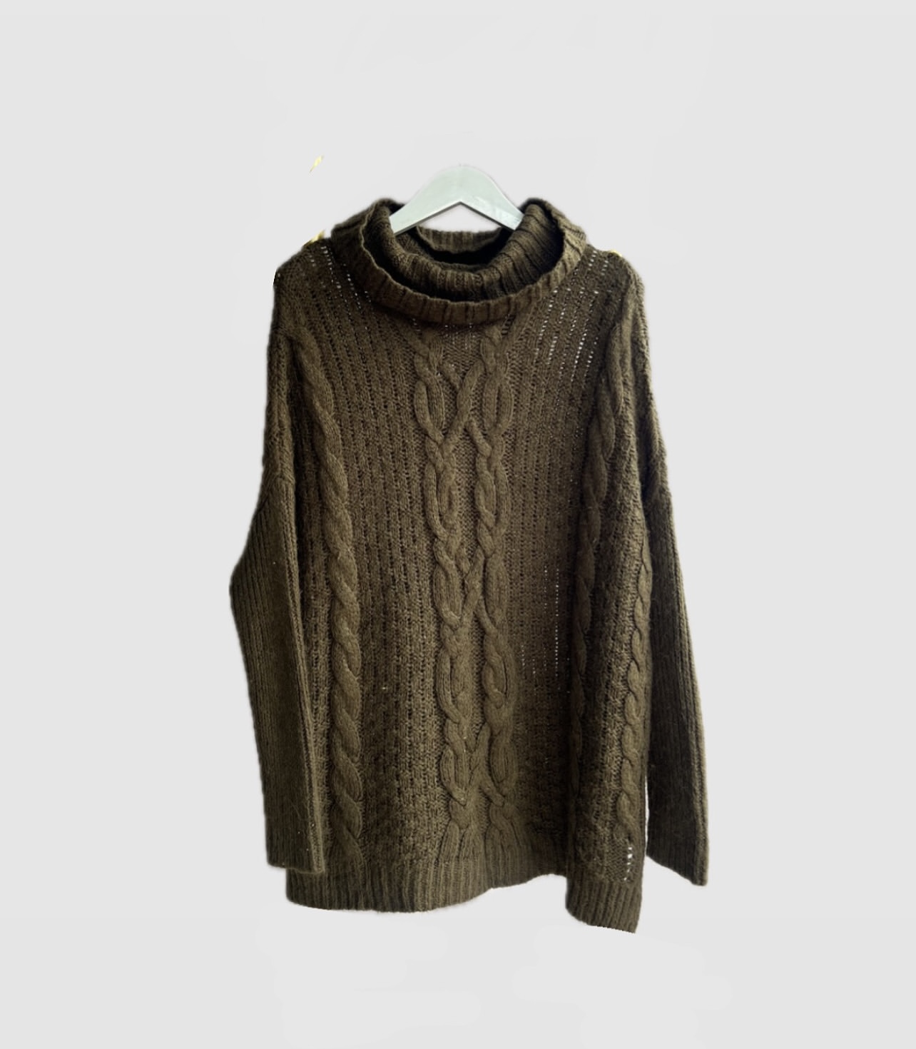 Brown Cable Knit Turtleneck Sweater